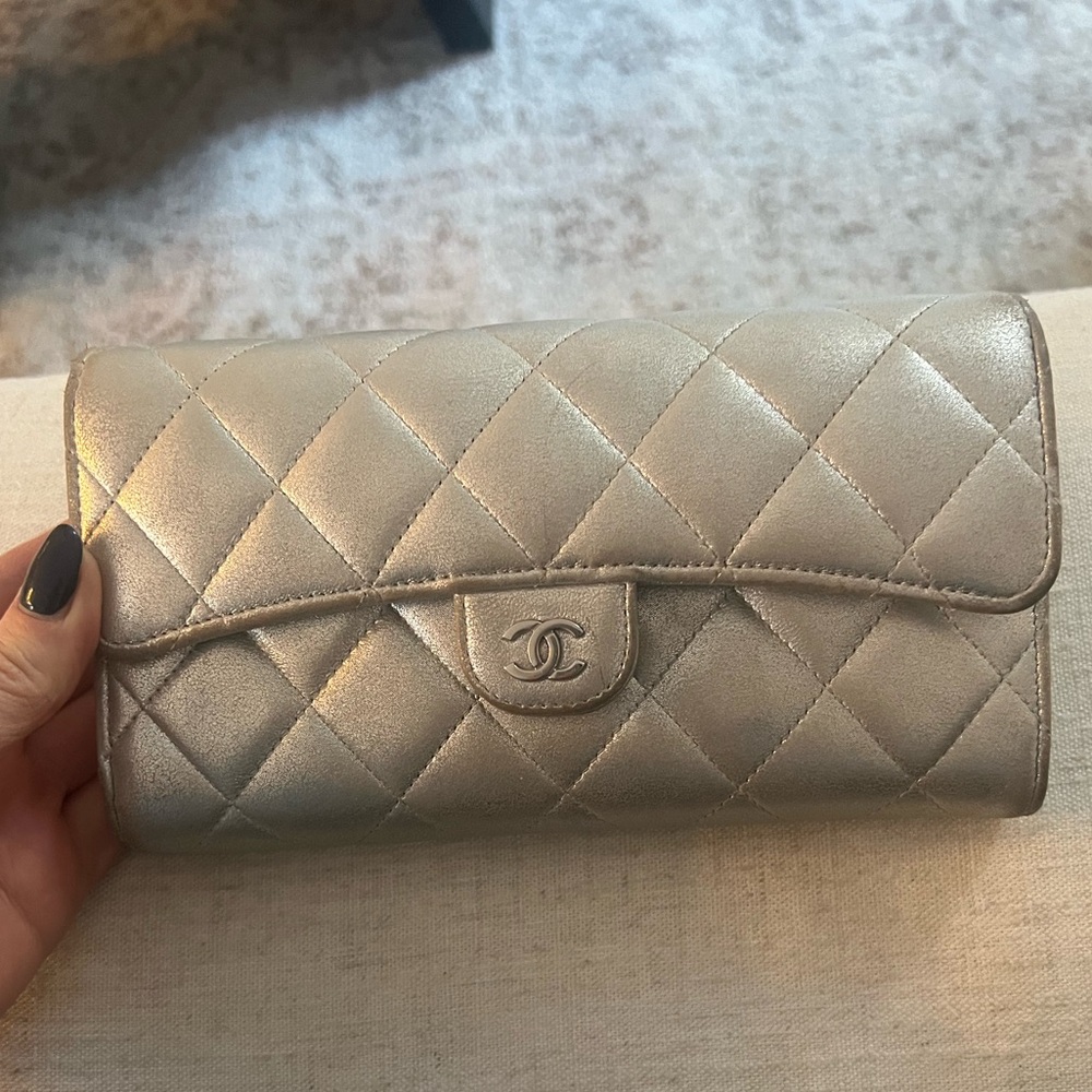 SILVER Metallic CHANEL Flap Wallet
